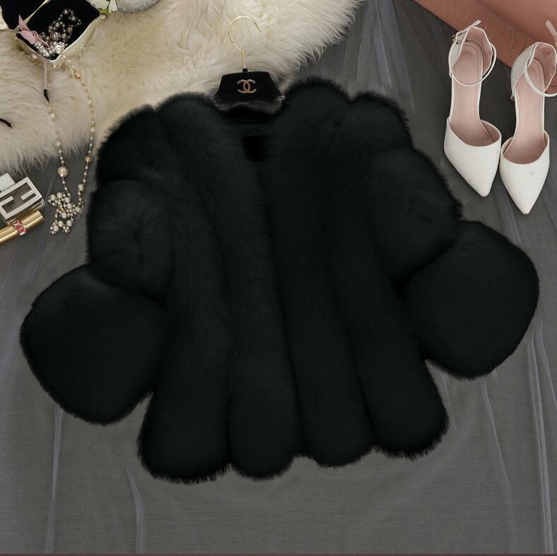 Women's Fluffy Faux Fur Coat with Wide Sleeves