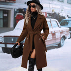 Women's Elegant Trench Coat with Waist Belt and Double-Breasted Buttons