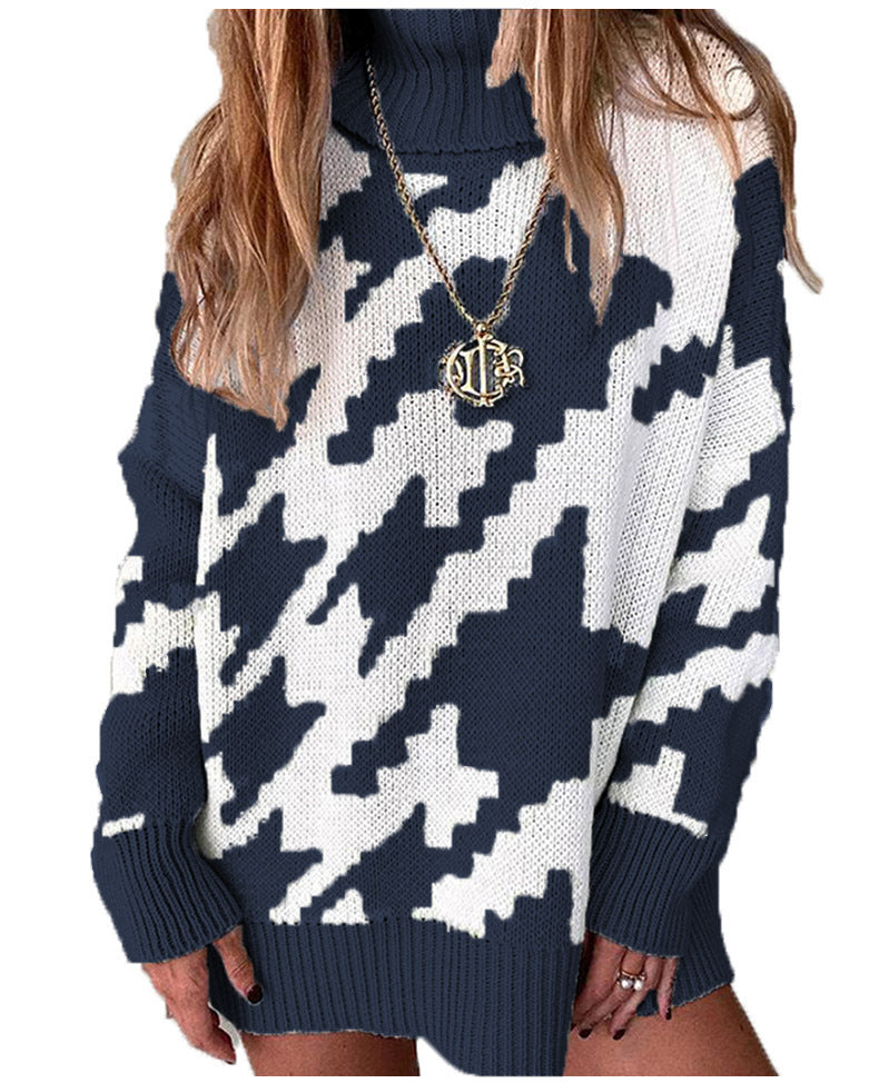 Women's Chunky Knit Sweater with Modern Chevron Pattern