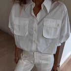 Women's Blouse Shirt with Casual Cut and Practical Chest Pockets