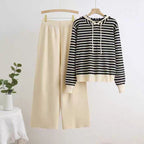 Women's Striped Casual Set with Hood and Wide Cut