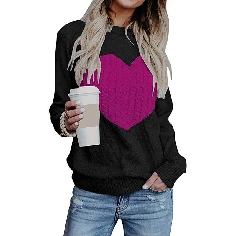 Women's Elegant Knit Sweater with Heart Design