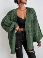 Women's Chunky Knit Cardigan with Decorative Cable Pattern