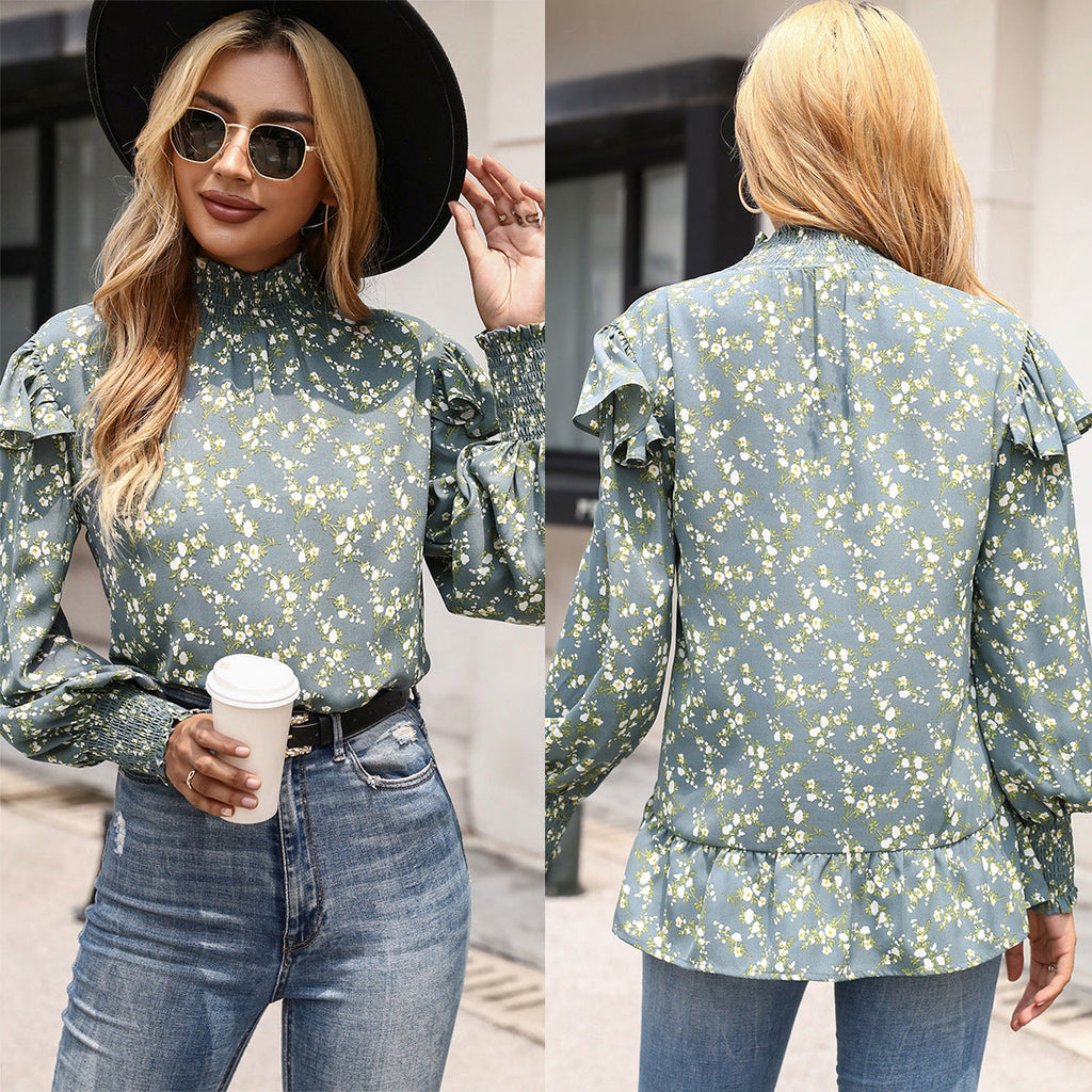Elegant High-Neck Blouse with Ruffle Detail