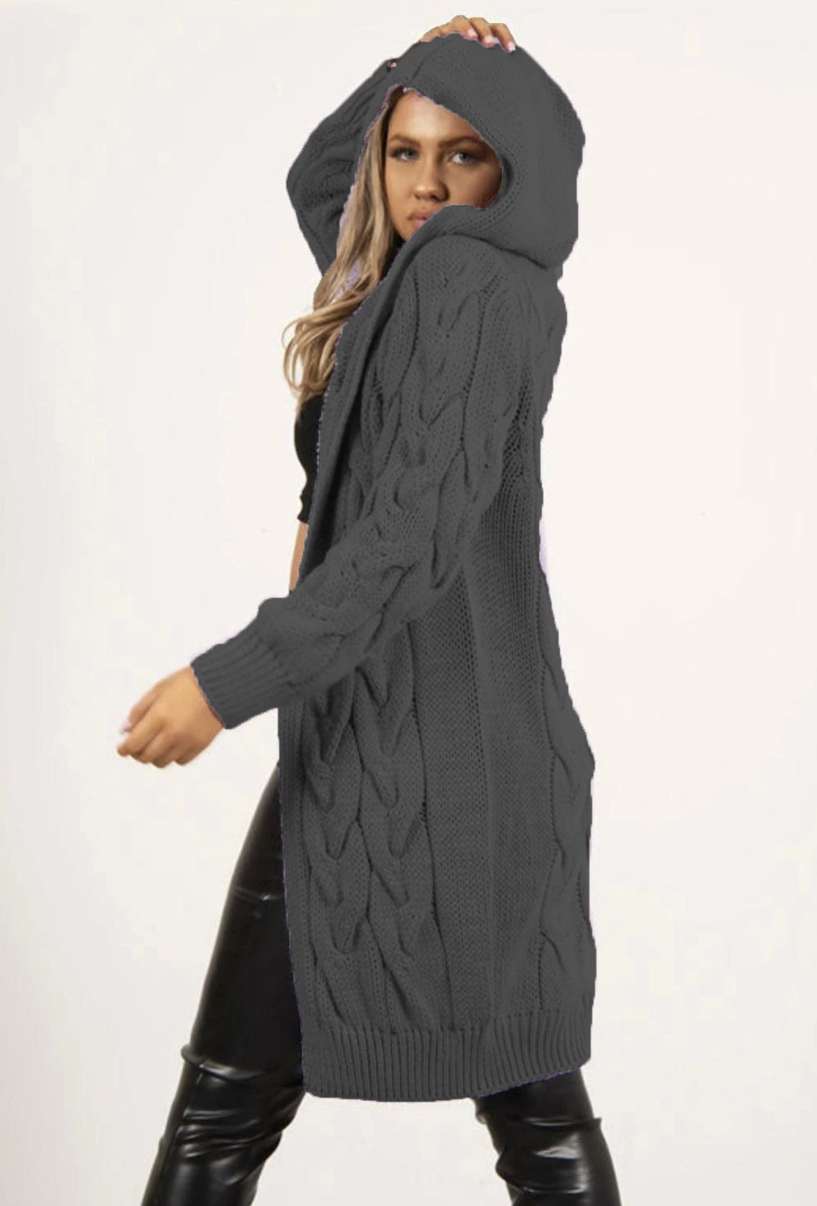 Women's Chunky Knit Coat with Hood