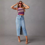 Women's Denim Skirt with Slit and Casual Cut