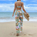 Women's Swim Set with Floral Design and Loose Palazzo Pants