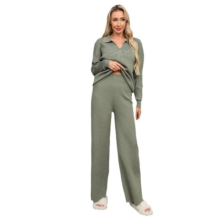 Women's Elegant and Comfortable Knit Lounge Set with Polo Collar