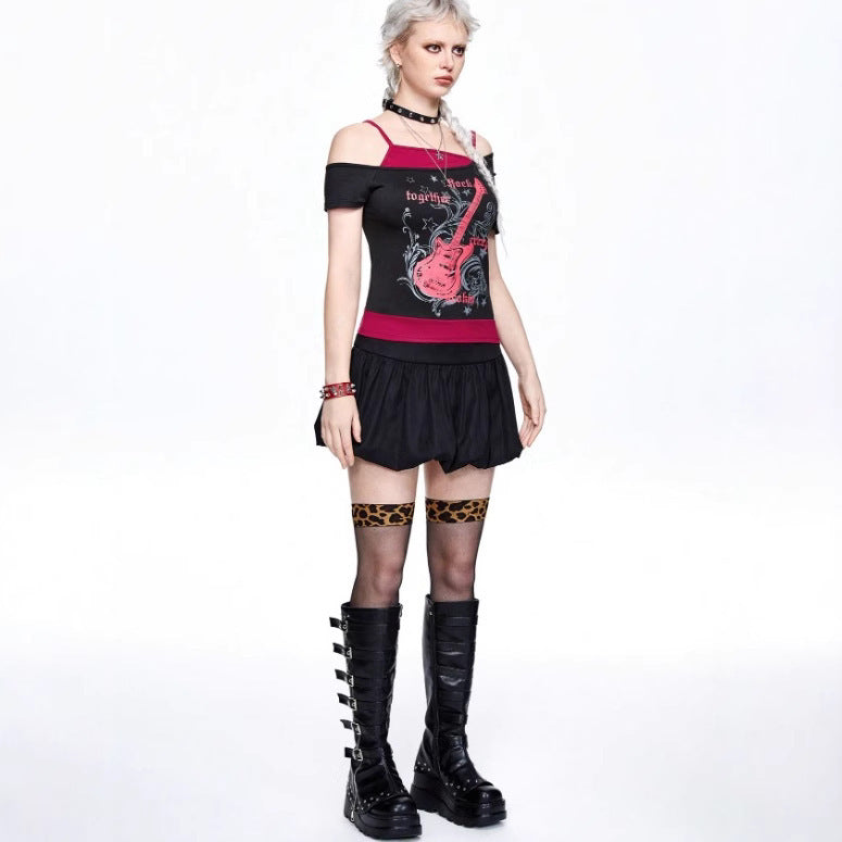 Women's Asymmetrical Rock T-Shirt with Graphic Print