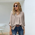 Women's Blouse with V-Neck and Casual Long Sleeves