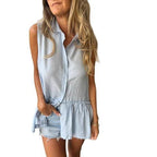 Women's Sleeveless Shirt Top with Ruffled Hem