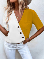 Women's Blouse with Asymmetric Design and Button Details
