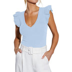 Sleeveless Top with Ruffles and V-Neck