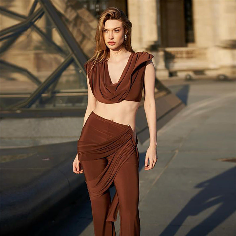 Elegant Ensemble with Flowing Top and Wide-Leg Pants