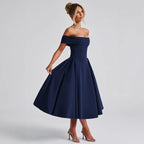 Women's Cocktail Dress with Off-Shoulder Design and Voluminous Skirt
