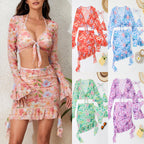 Women's Floral Swim Set with Crop Top and Wrap Skirt