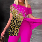One-Sided Off-Shoulder Animal Print Jumpsuit