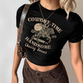 Women's Crop Shirt with Eye-Catching Cowboy Motif and Stylish Cut