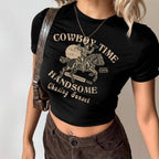 Women's Crop Shirt with Eye-Catching Cowboy Motif and Stylish Cut