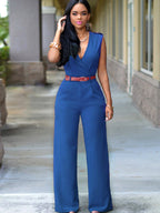 Elegant Wrap Jumpsuit with Wide Leg and Waist Belt
