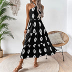 Women's Boho Maxi Dress with Asymmetrical Straps