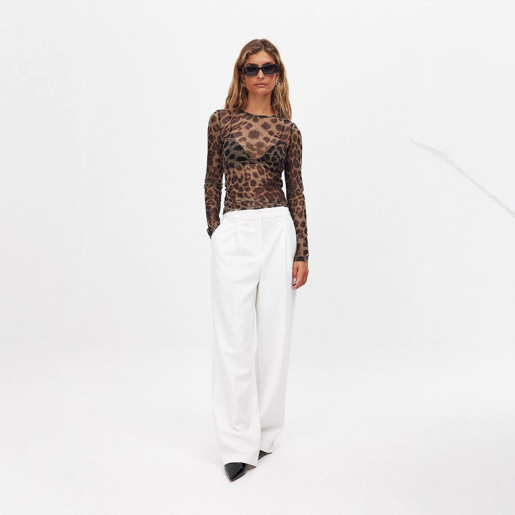 Women's Long-Sleeve Sheer Leopard Print Shirt