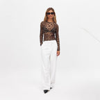 Women's Long-Sleeve Sheer Leopard Print Shirt