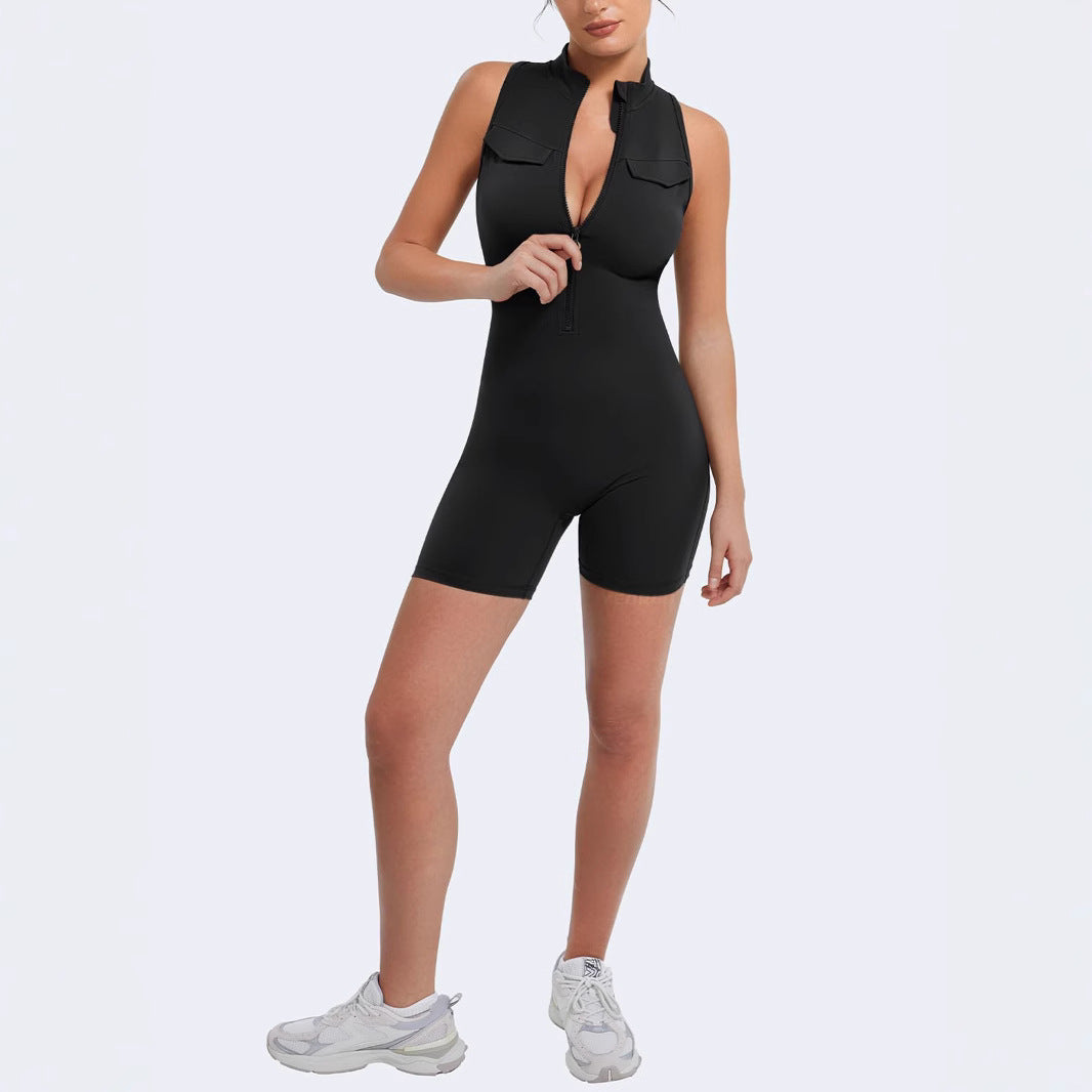 Functional Jumpsuit with Stand-Up Collar and Pockets