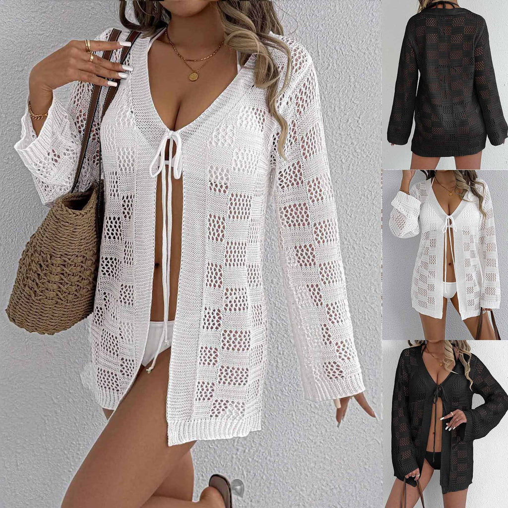 Women's Crochet Swim Cover-Up with Tie Belt