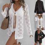 Women's Crochet Swim Cover-Up with Tie Belt