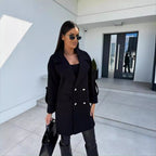 Elegant Oversized Blazer with Double Button Placket and Pockets