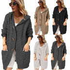 Women's Chunky Knit Coat with Hood and Pockets