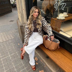 Women's Cropped Leopard Print Jacket with Snap Buttons