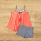Women's Swim Top with Playful Design and Striped Shorts