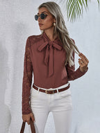 Women's Blouse with Ruffle Details and Tie Neck