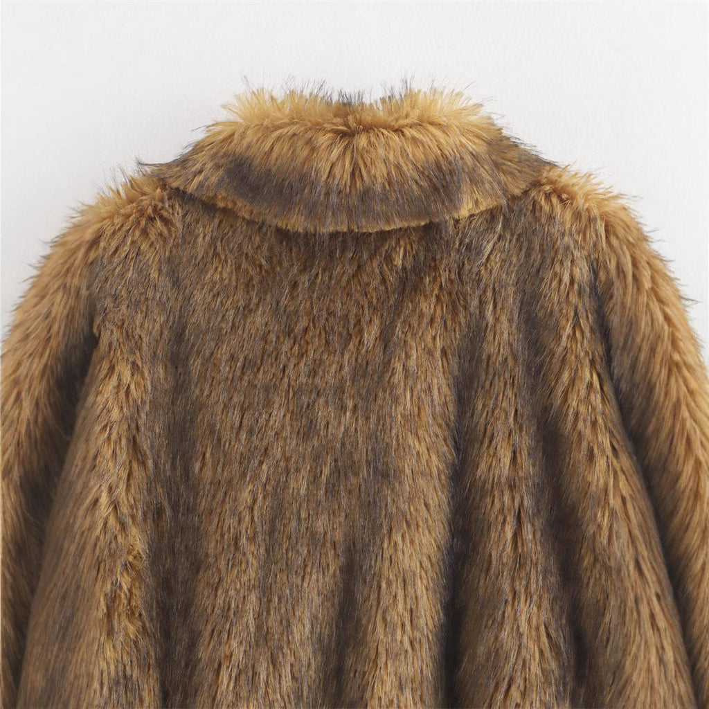 Elegant Faux Fur Jacket with Wide Collar