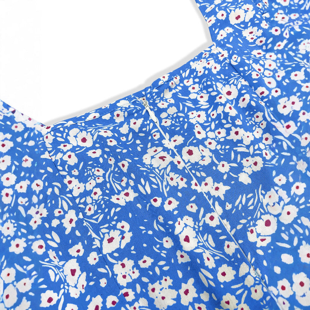 Women's Floral Dress with Flowing Skirt and Ruffle Details