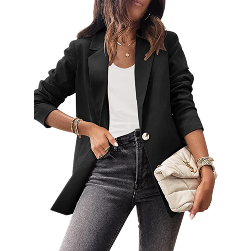 Women's Elegant Blazer with Unique Cut and Subtle Button Details
