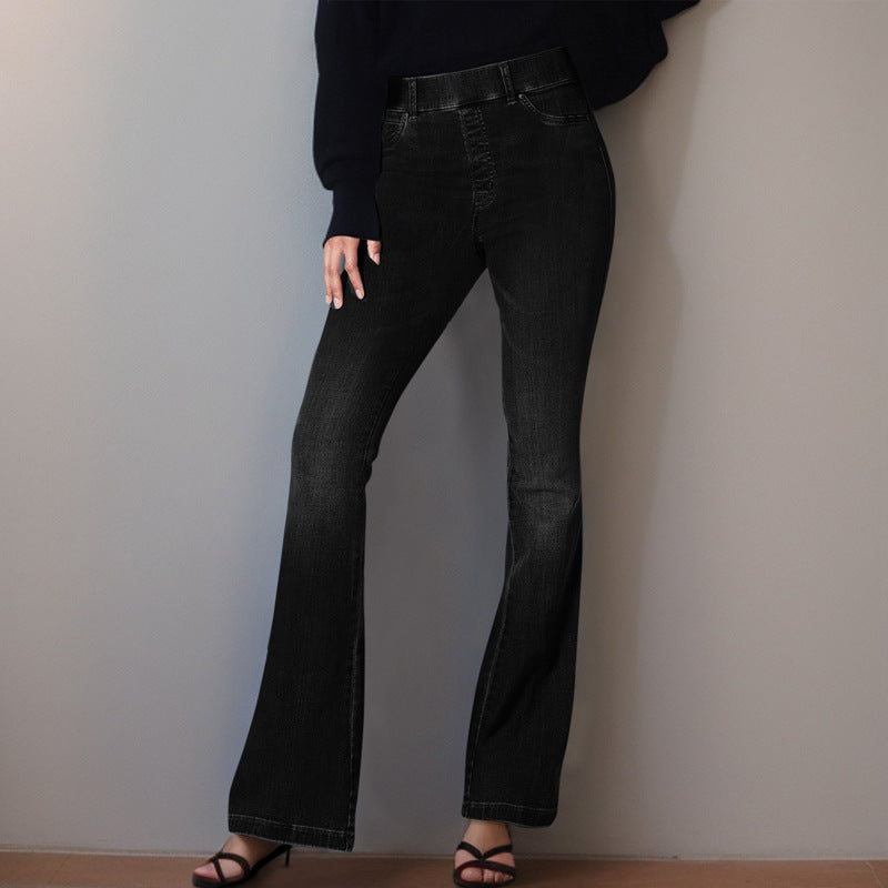 Women's High-Waisted Flared Jeans with Subtle Wash