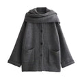 Women's Elegant Oversized Warm Wool Jacket with Pockets