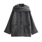 Women's Elegant Oversized Warm Wool Jacket with Pockets