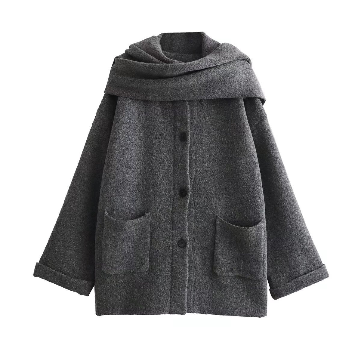 Women's Elegant Oversized Warm Wool Jacket with Pockets