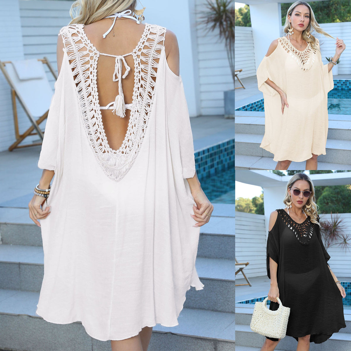 Women's Airy Beach Kimono with Decorative Crochet Accents
