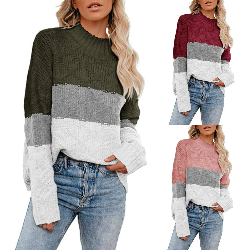 Women's Colorful Textured High-Neck Knit Sweater