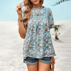 Women's Floral Blouse with Lace Trim