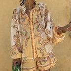 Women's Blouse Set with Floral Design and Loose Fit
