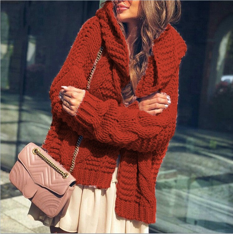 Women's Chunky Knit Cardigan with Plaid Pattern and Oversized Cut