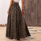 Women's Maxi Skirt with Leopard Print and Elastic Waistband