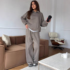Women's Half-Zip Lounge Set with Hoodie and Wide-Leg Pants
