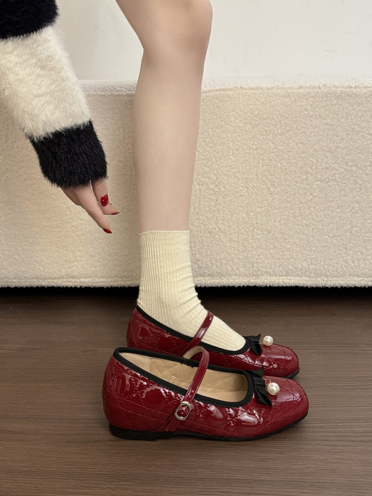 Women's Ballet Flats with Elegant Buckle Ornament and High-Quality Leather Grain